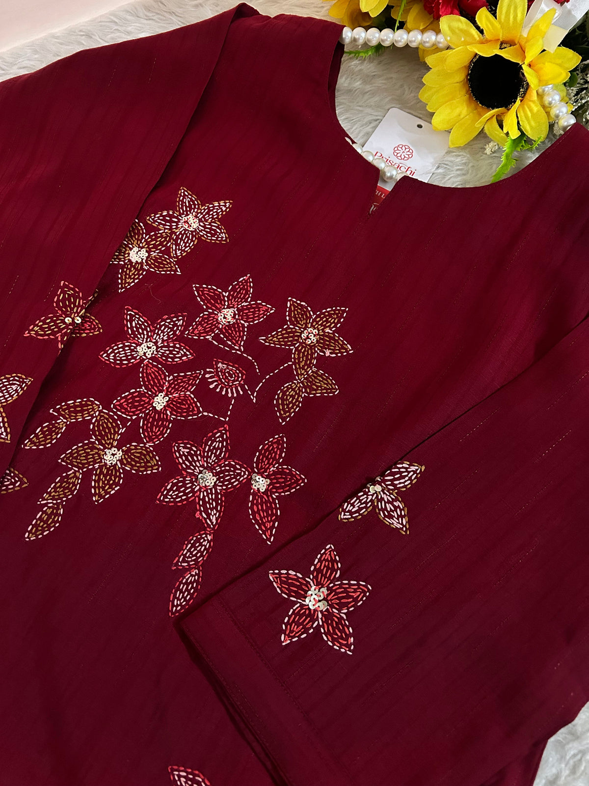 Maroon Straight Thread Embroidered Kurti for Women | Designer Ethnic Office & Casual Wear
