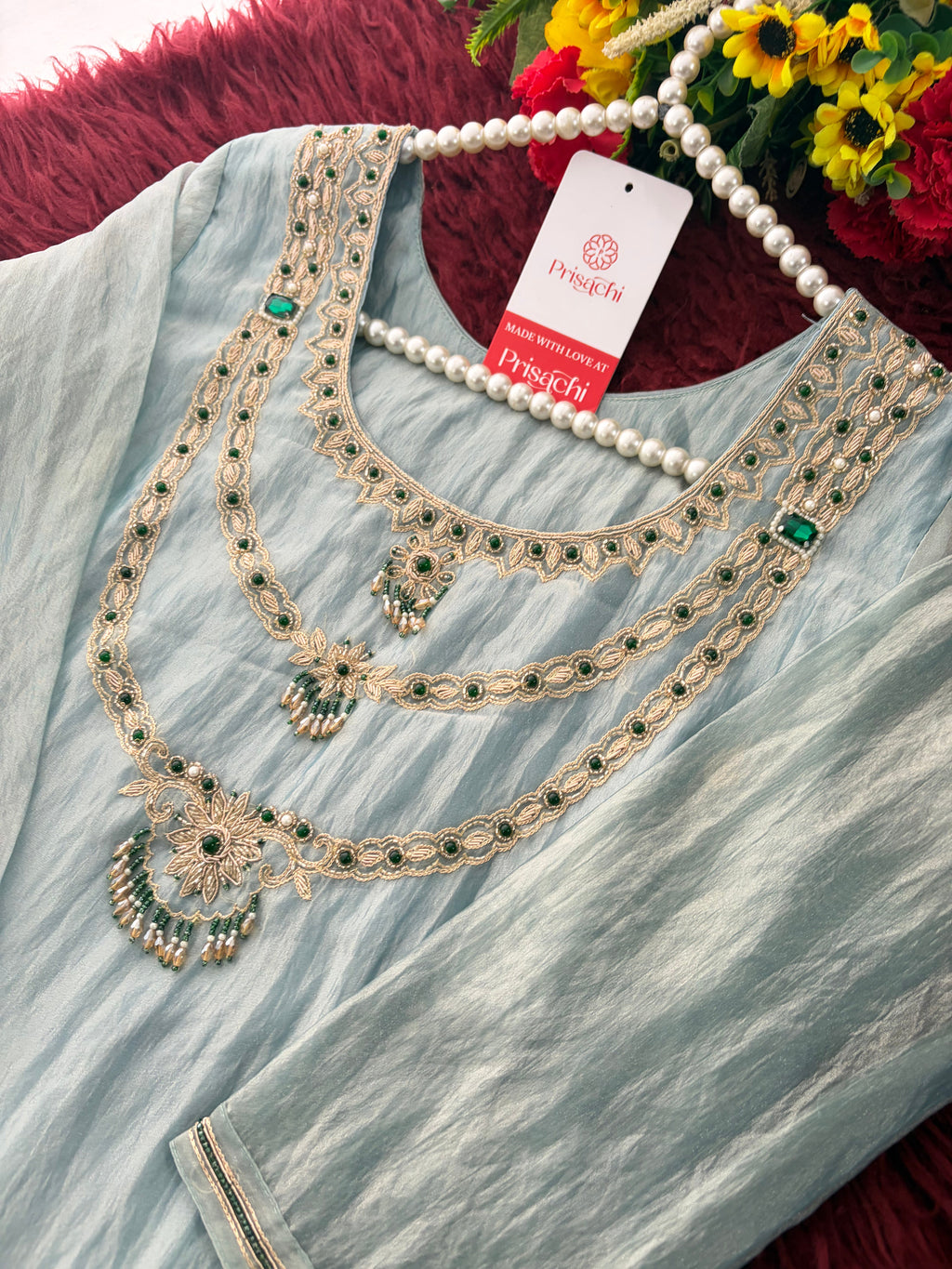 Mauve Zardozi Embroidered Ethnic A-Line Kurta Set for Women with Pants & Dupatta