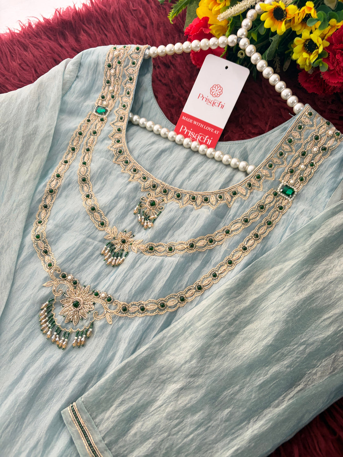 Mauve Zardozi Embroidered Ethnic A-Line Kurta Set for Women with Pants & Dupatta