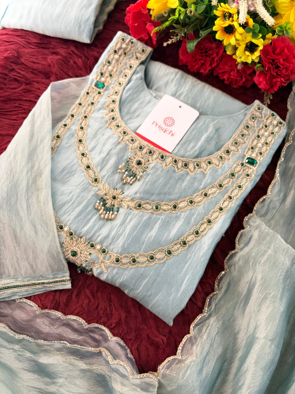 Mauve Zardozi Embroidered Ethnic A-Line Kurta Set for Women with Pants & Dupatta