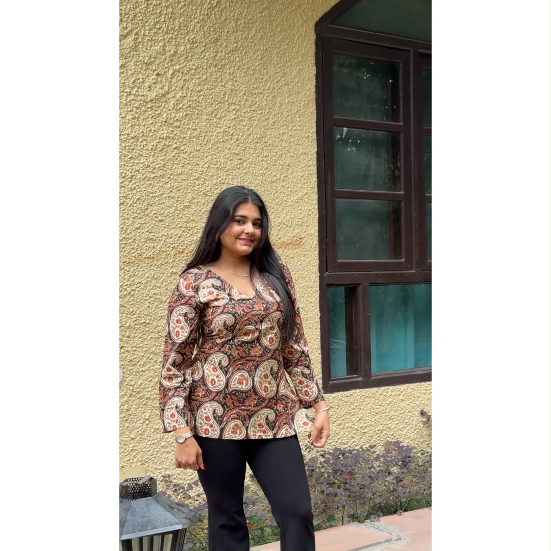Brown Paisley Printed Short Cotton Kurti