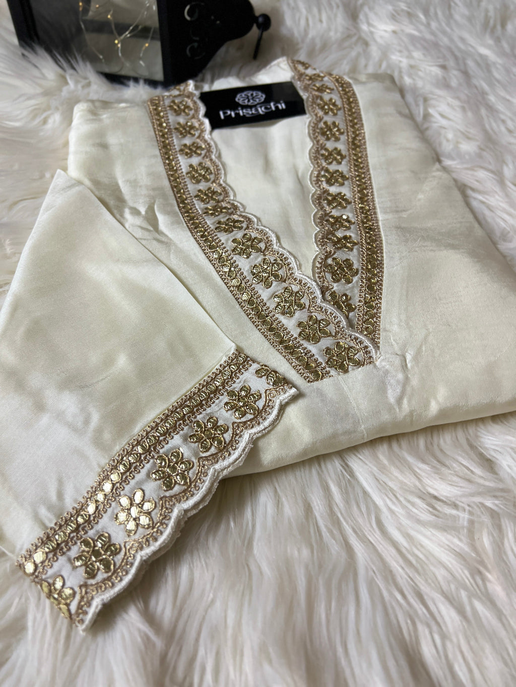 White Lilac silk kurta set with dupatta