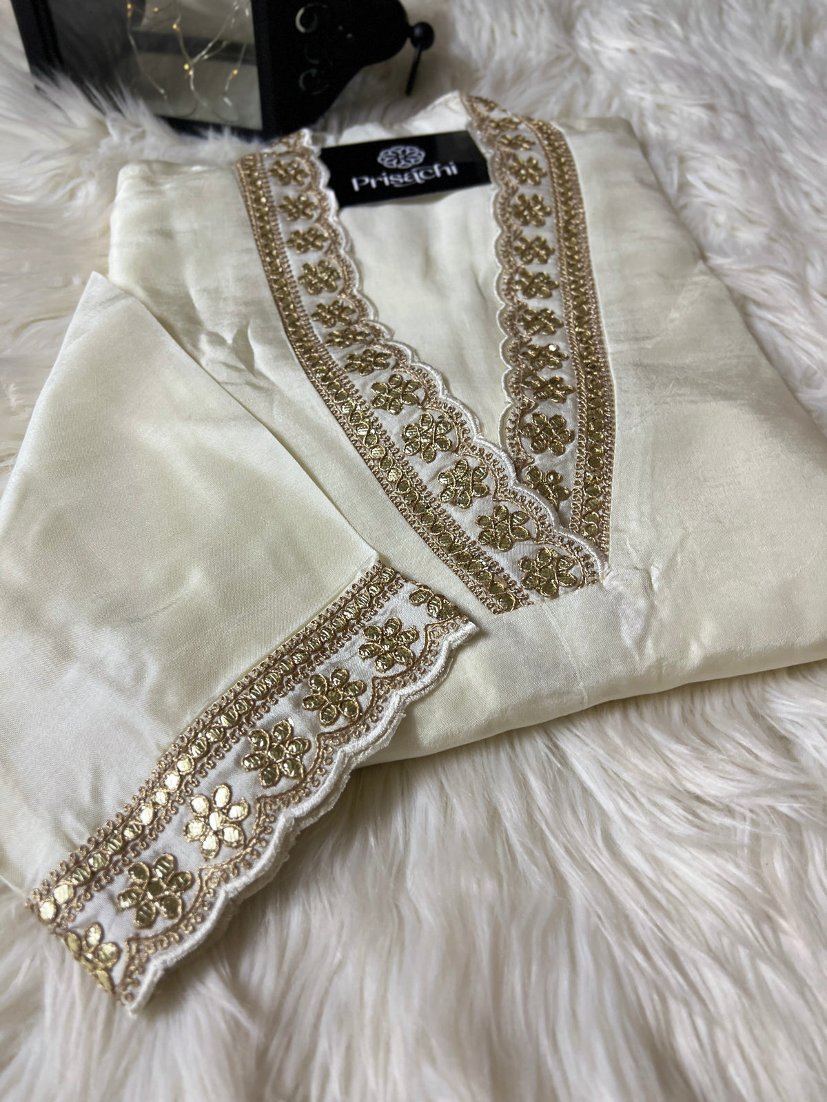 White Lilac silk kurta set with dupatta