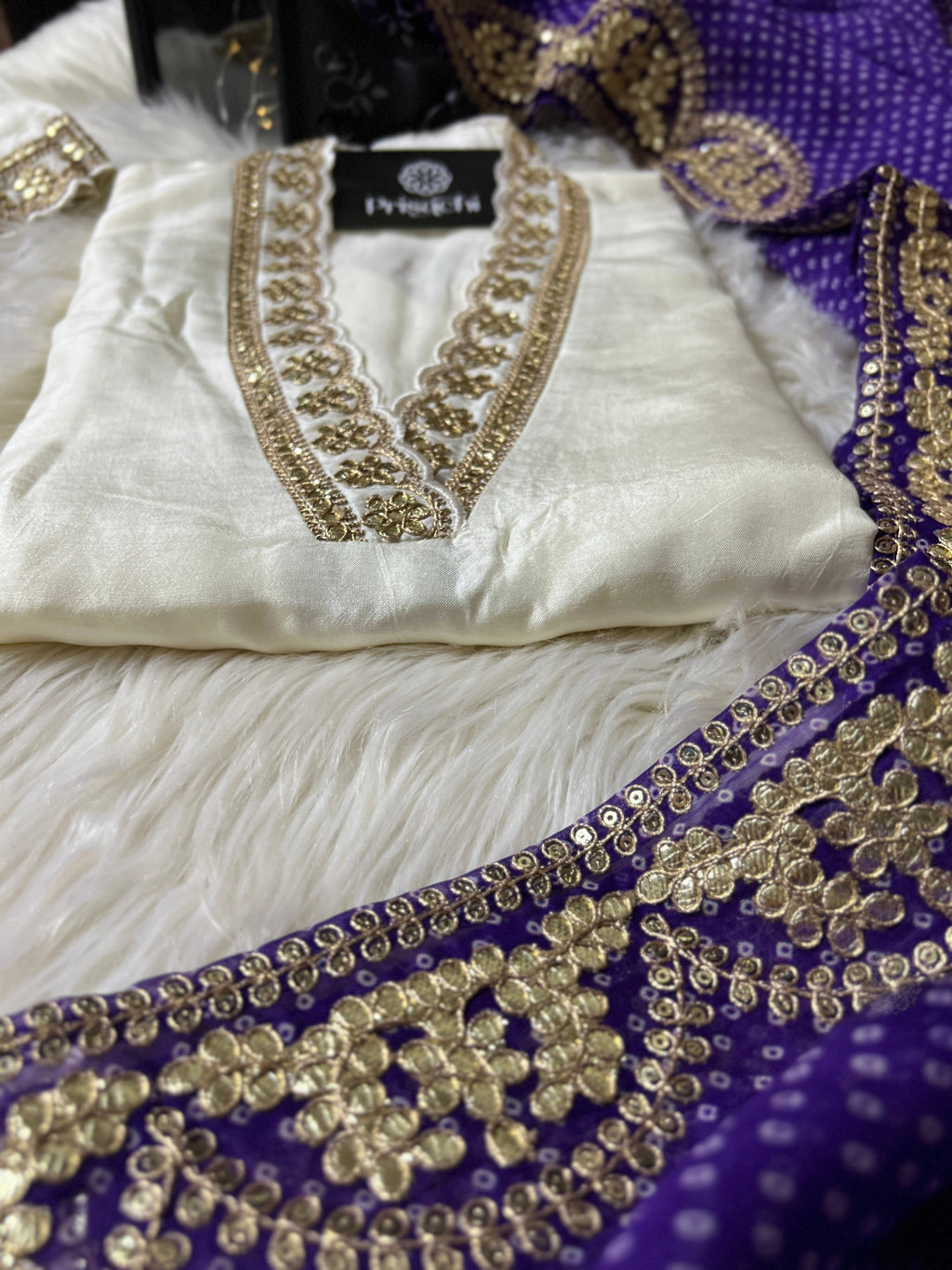 White Lilac silk kurta set with dupatta