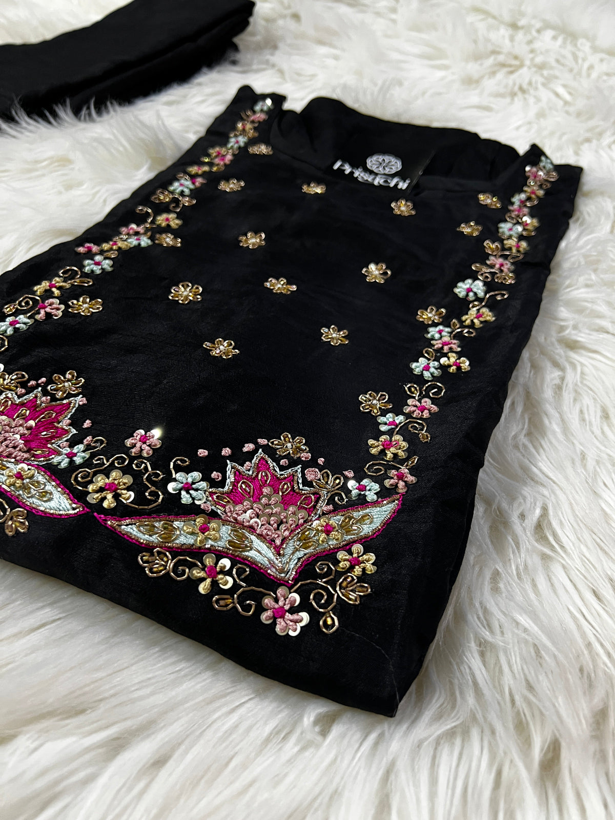 Wine embroidered chanderi silk kurta set with dupatta