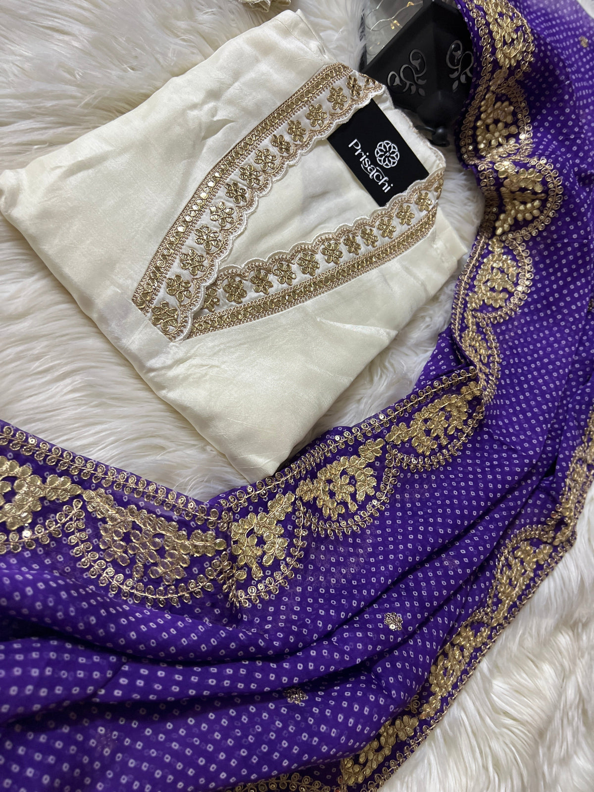 White Lilac silk kurta set with dupatta