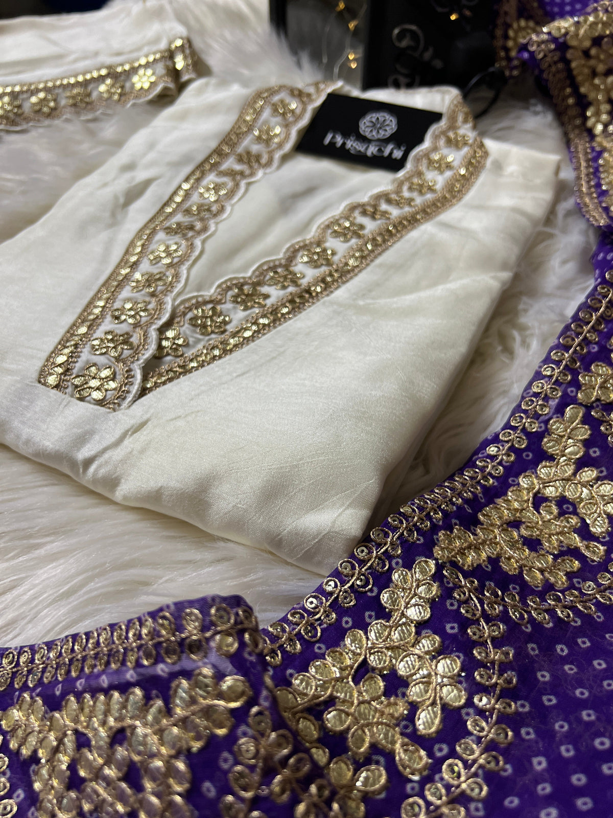 White Lilac silk kurta set with dupatta