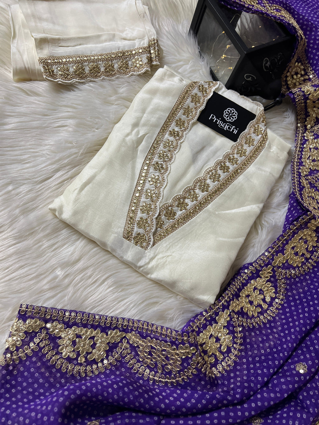 White Lilac silk kurta set with dupatta