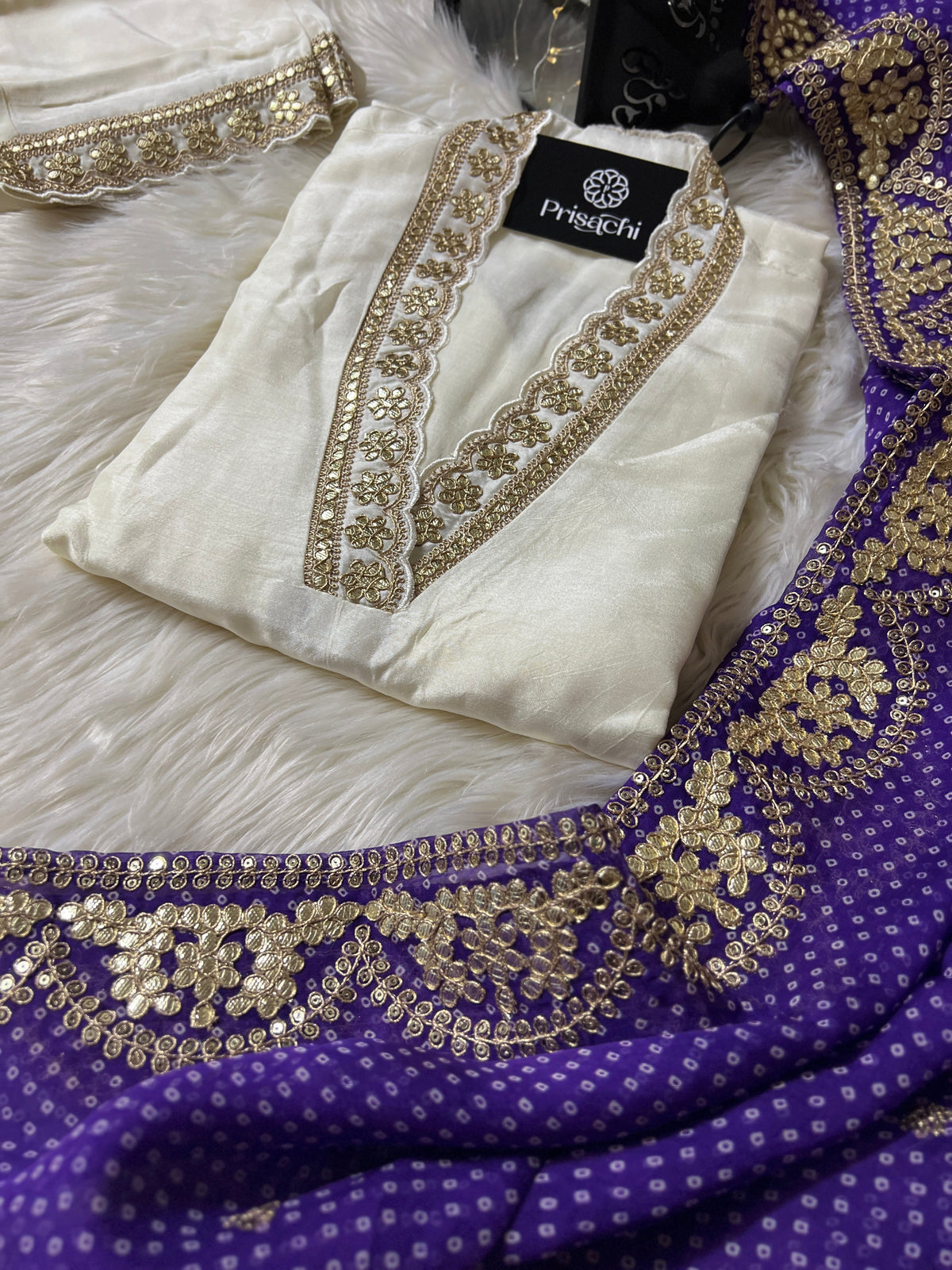 White Lilac silk kurta set with dupatta