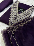 Purple neck embroidered kurta set with dupatta