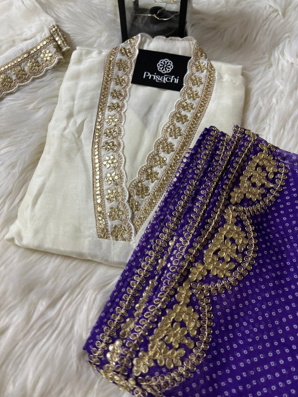 White Lilac silk kurta set with dupatta