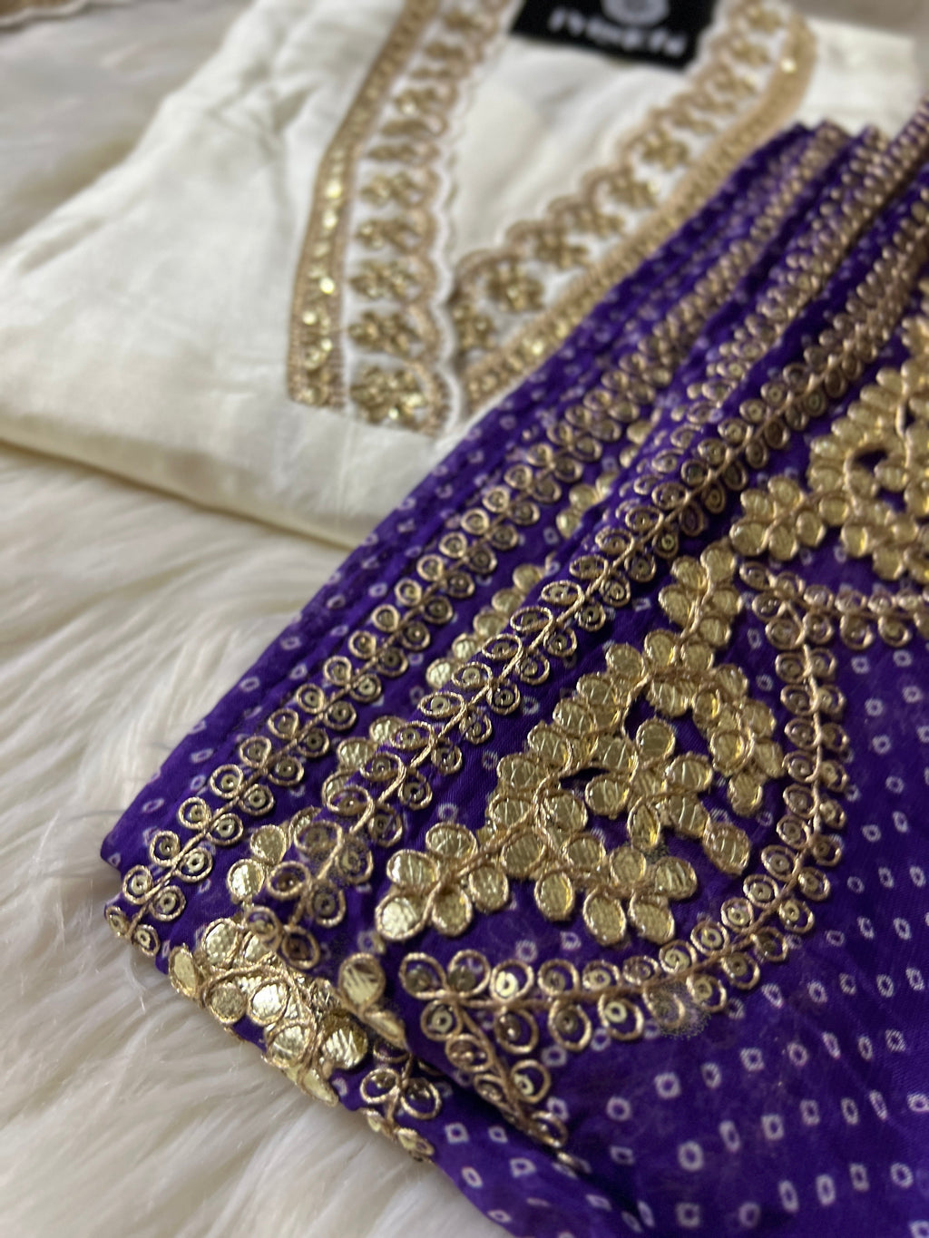 White Lilac silk kurta set with dupatta