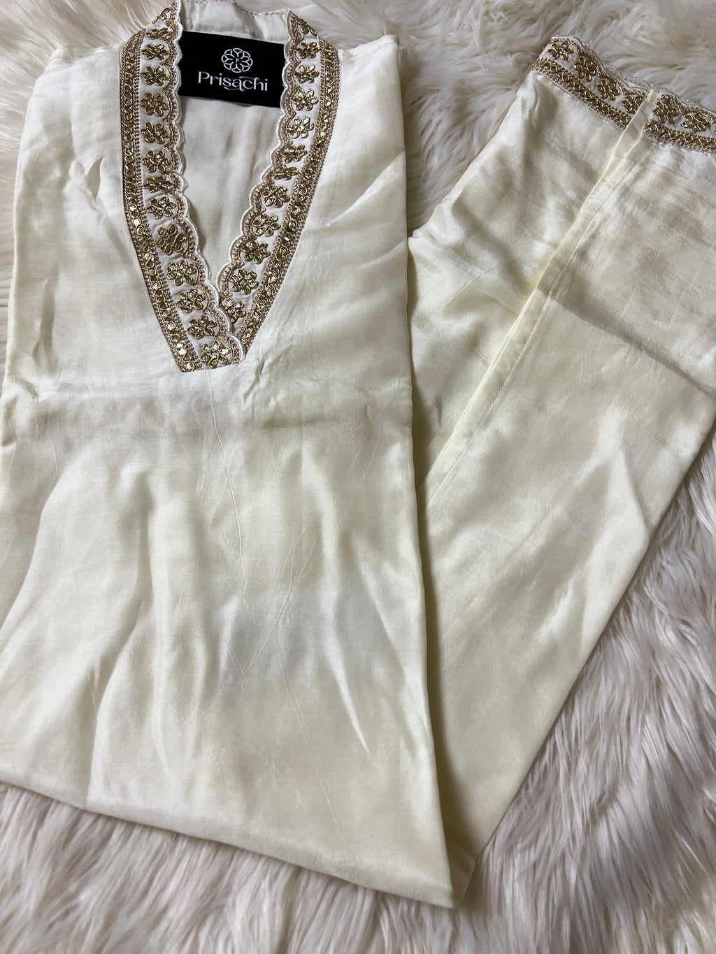 White Lilac silk kurta set with dupatta