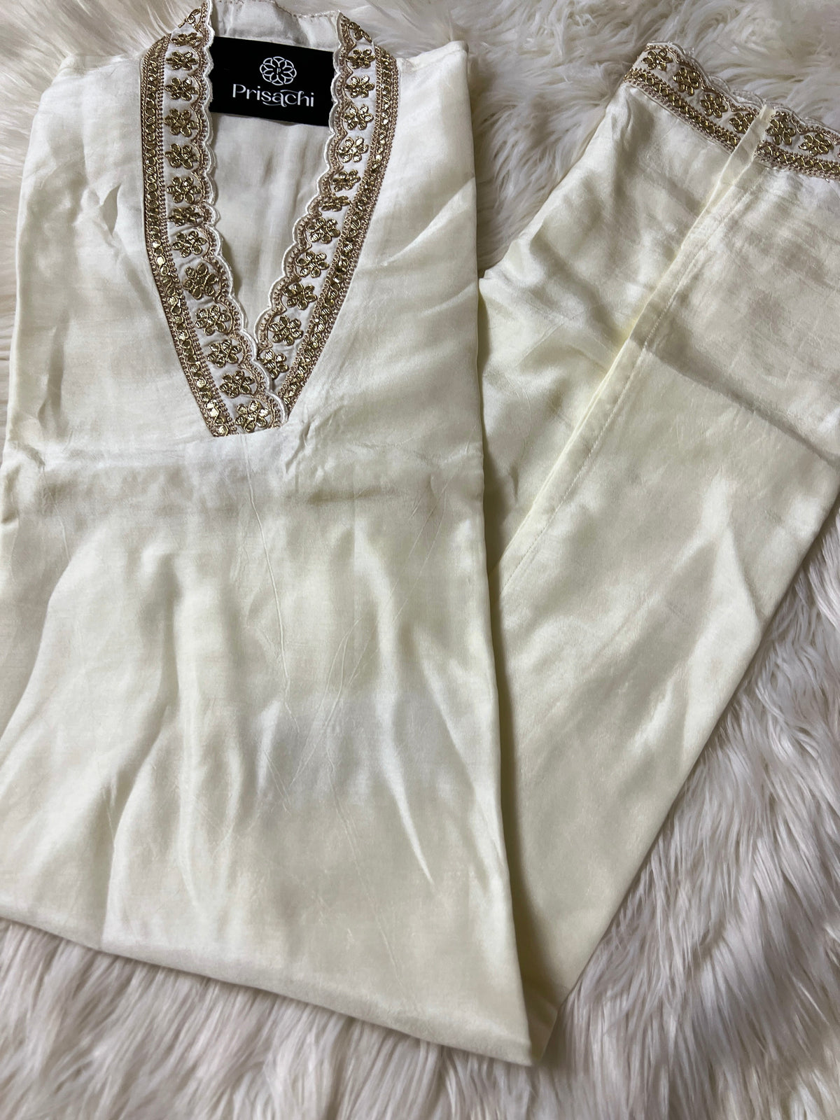 White Lilac silk kurta set with dupatta