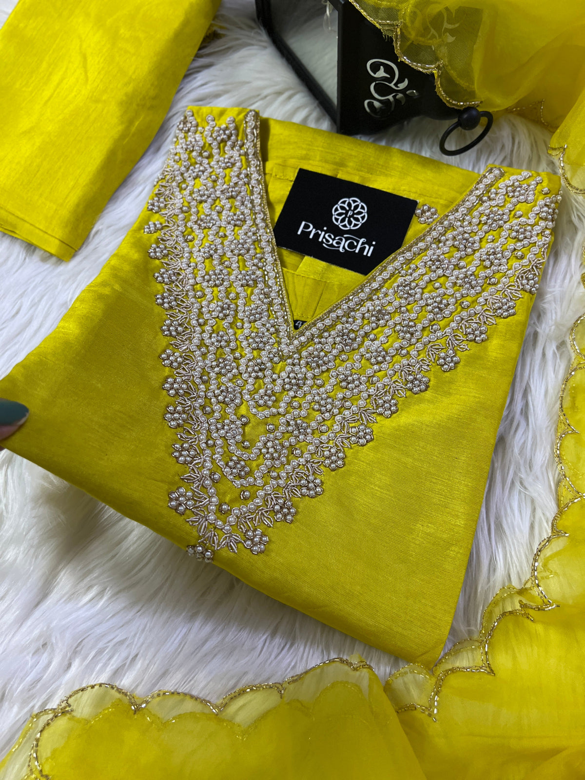 Yellow neck embroidered kurta set with dupatta