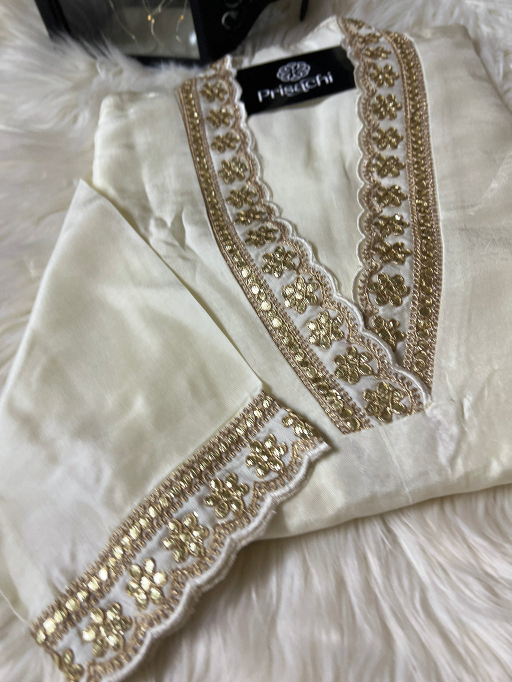 White Lilac silk kurta set with dupatta