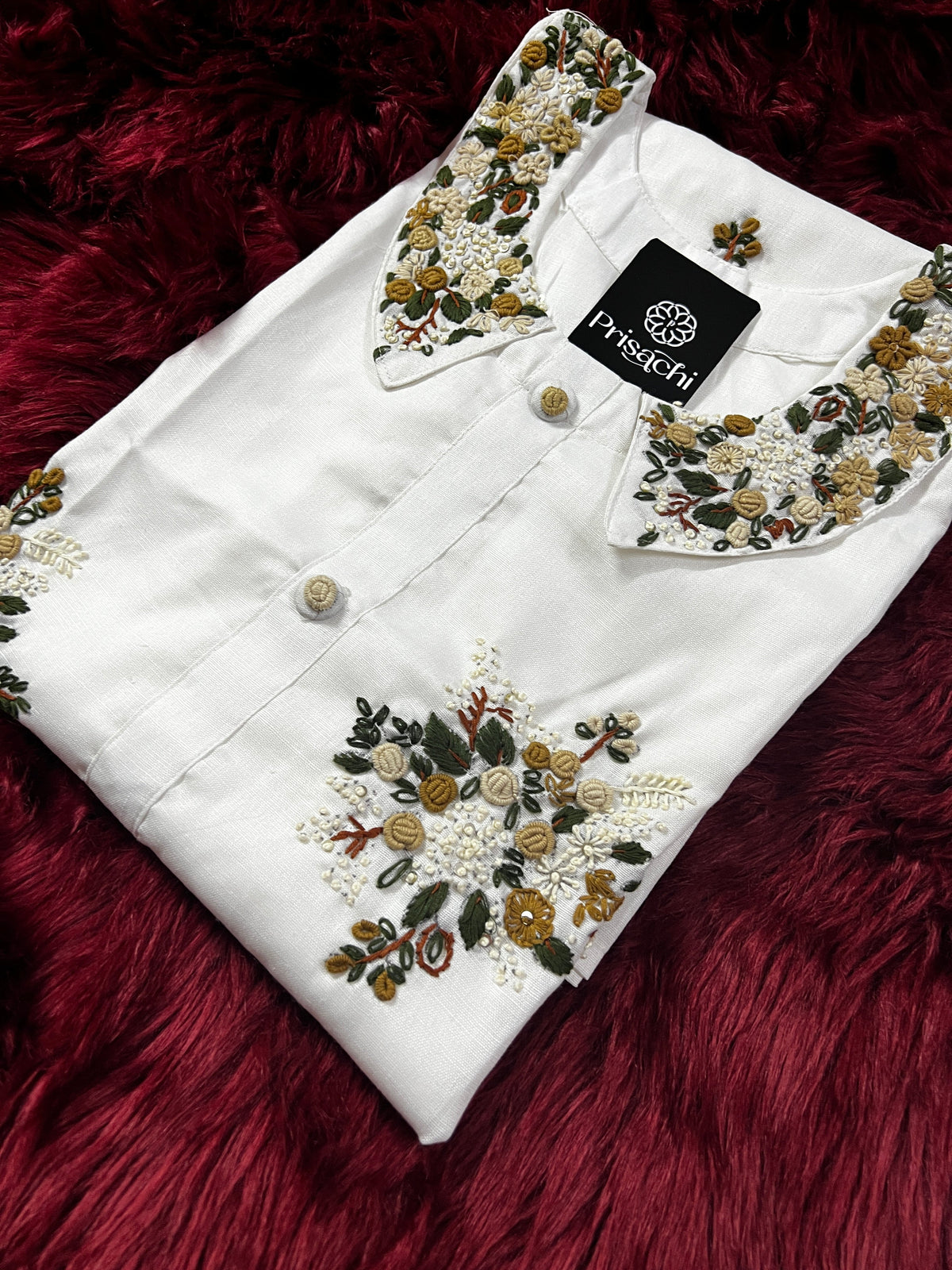 White neck embroidered kurta
