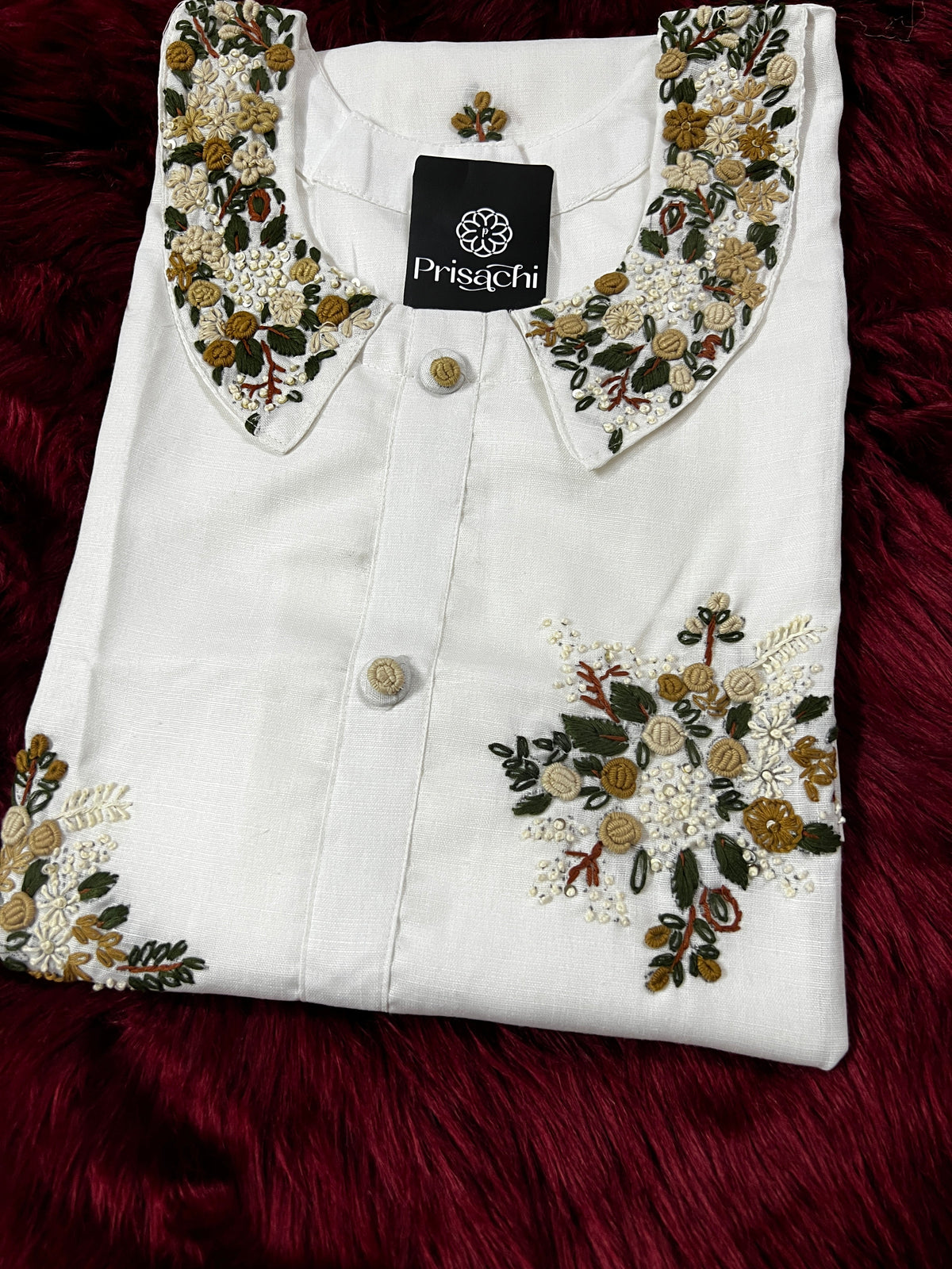 White neck embroidered kurta