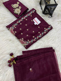 Wine Embroidered chanderi silk kurta set with dupatta