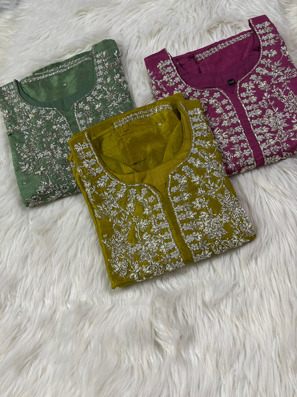 Maslin Designer Embroidery with Zardosi Green