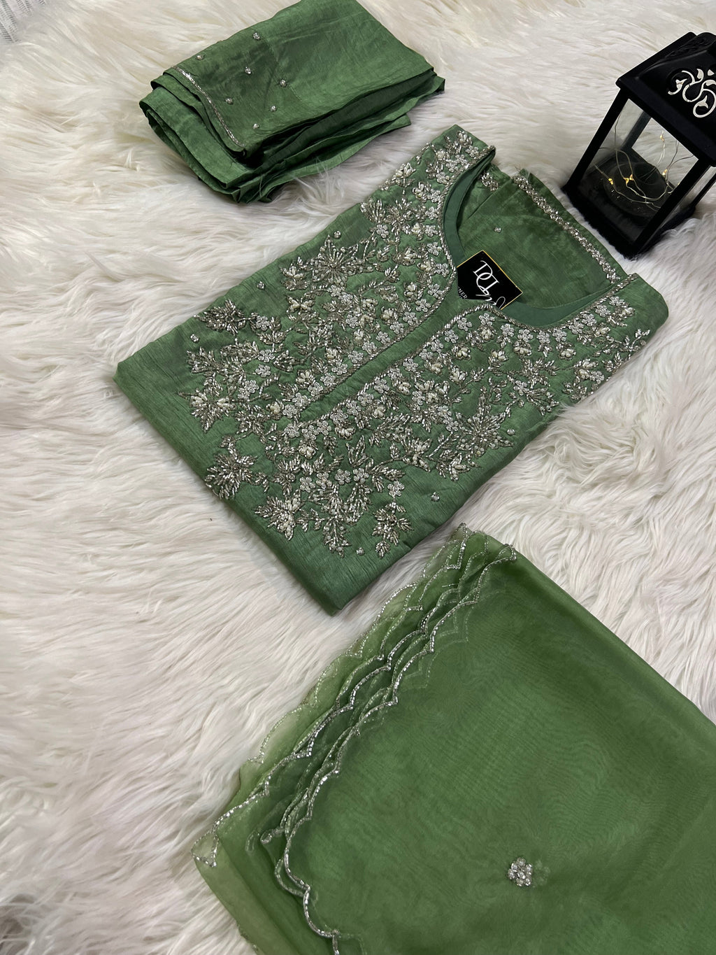 Maslin Designer Embroidery with Zardosi Green