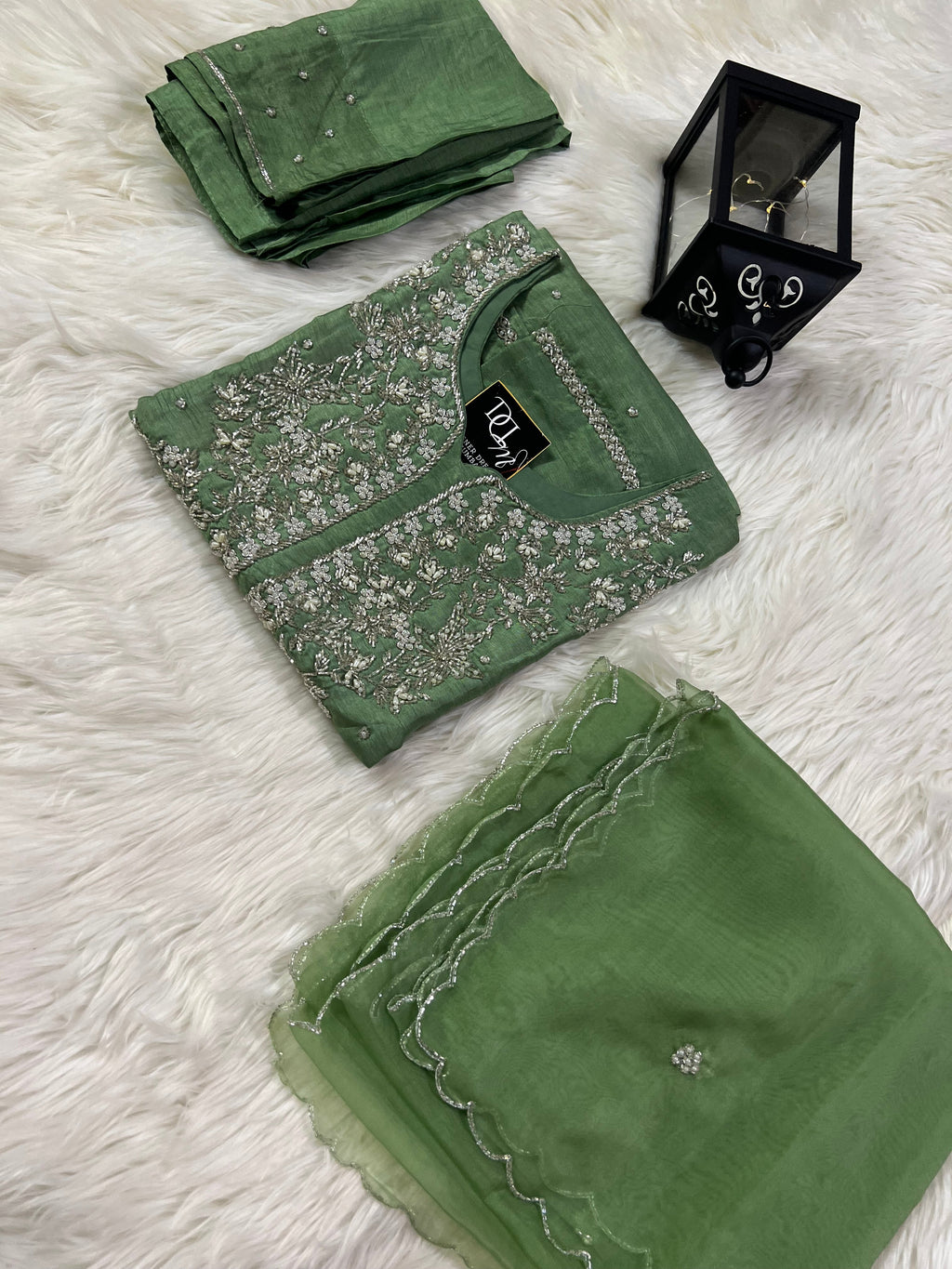 Maslin Designer Embroidery with Zardosi Green