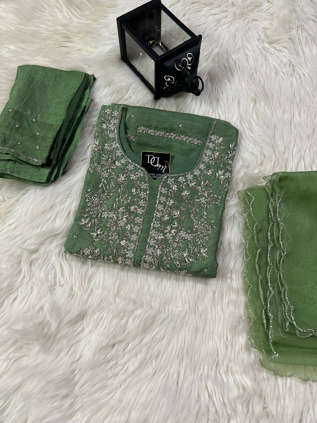 Maslin Designer Embroidery with Zardosi Green