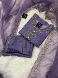 Purple embroidered kurta set with dupatta