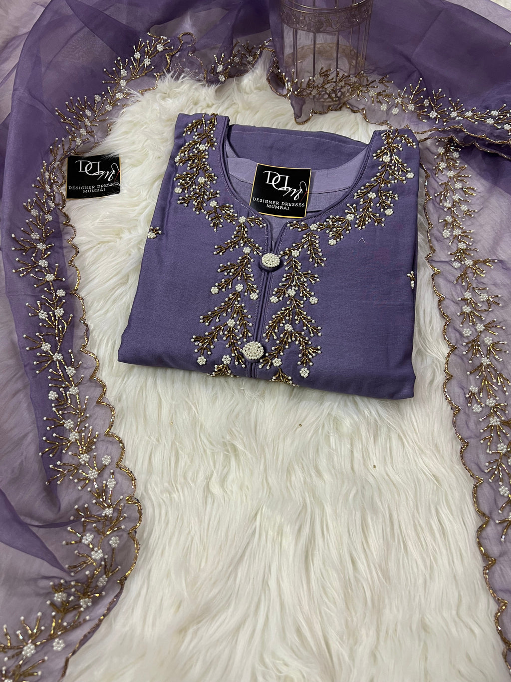 Purple embroidered kurta set with dupatta