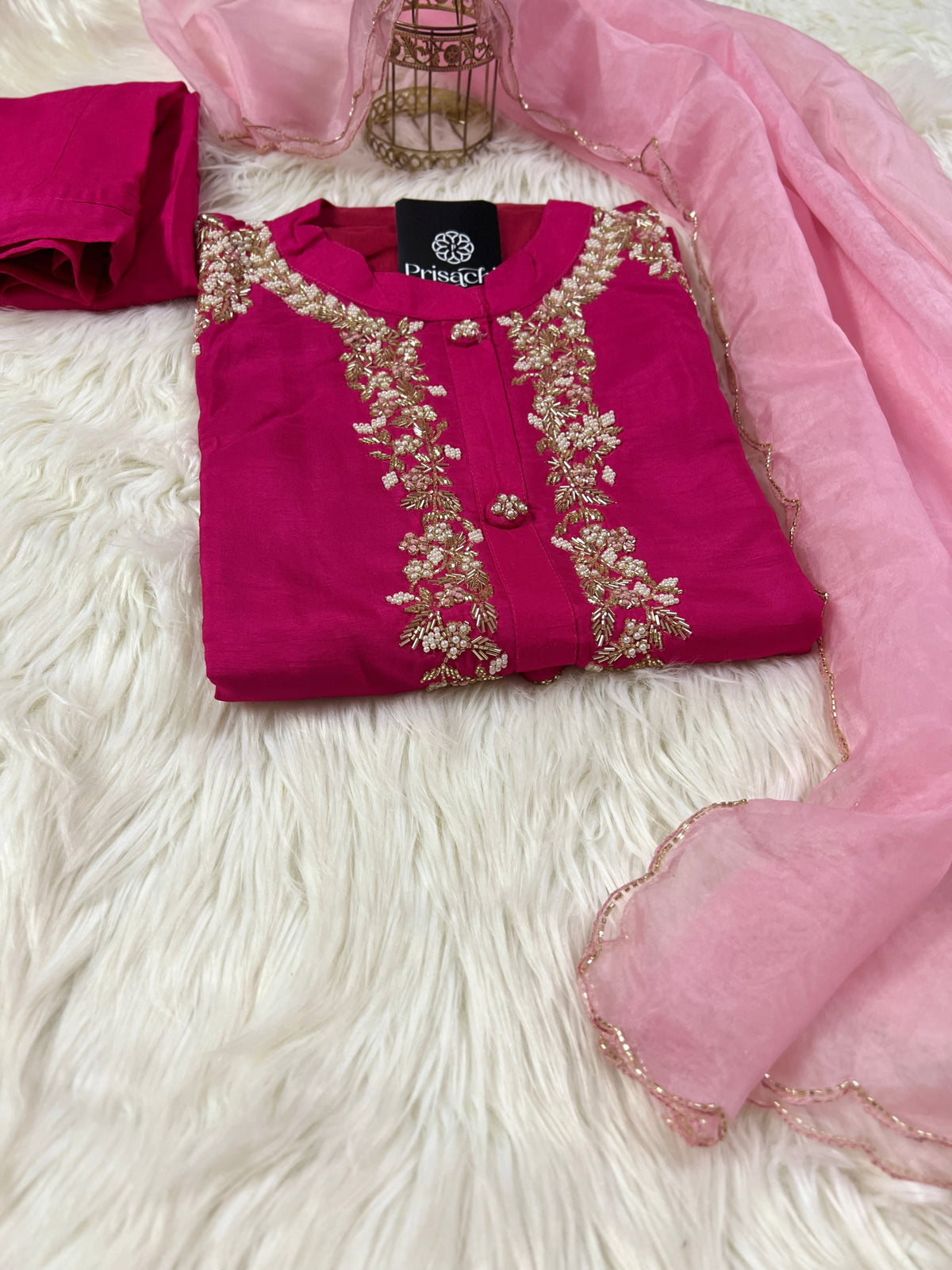 Pink embroidered kurta pant with dupatta