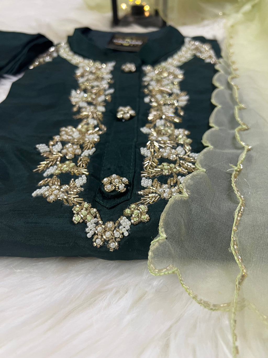 Green Musline Kurti Pant with Organza Dupttaa set