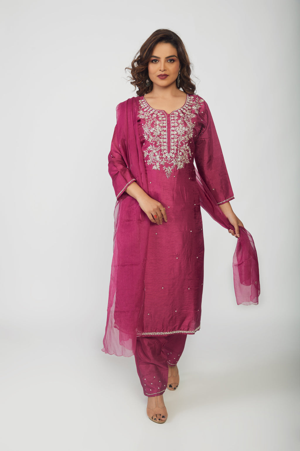 Pink Silk Embroidered Kurta Set