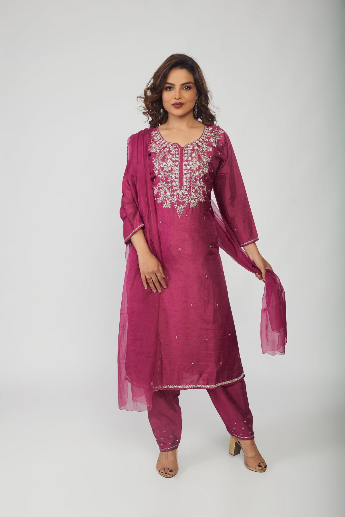 Pink Silk Embroidered Kurta Set