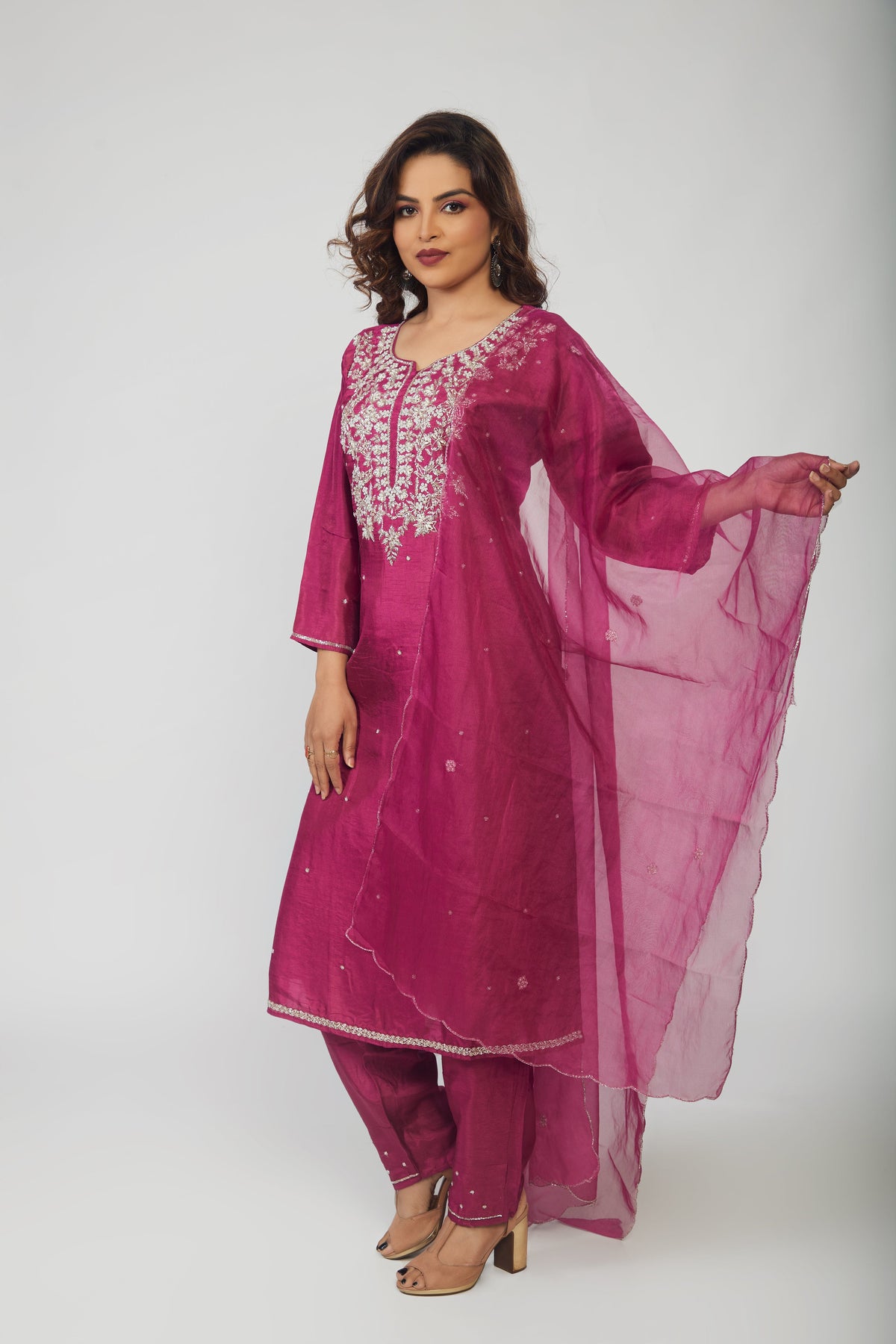 Pink Silk Embroidered Kurta Set