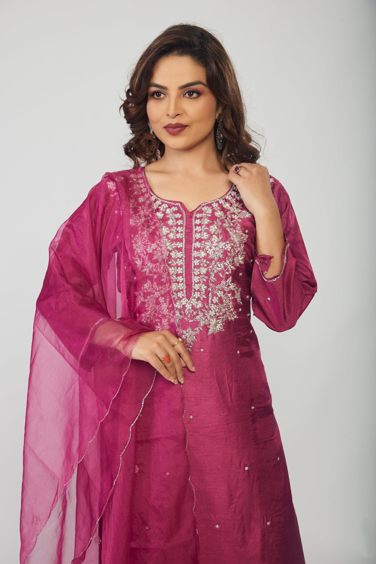 Pink Silk Embroidered Kurta Set