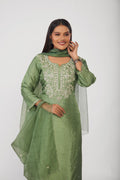 Green Embroidered Straight Kurta Set with Dupatta