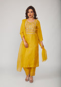 Yellow Embroidered Kurta Trouser Pant Dupatta Set
